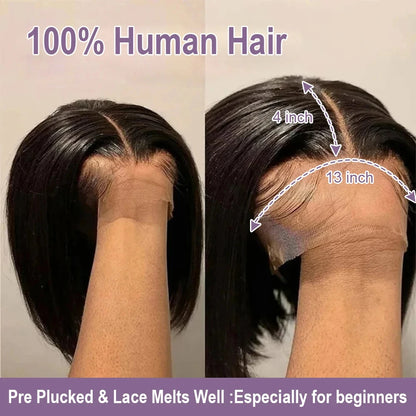 High‑Density Straight 13×4 Lace Frontal Bob Wig (Virgin Brazilian Human Hair)