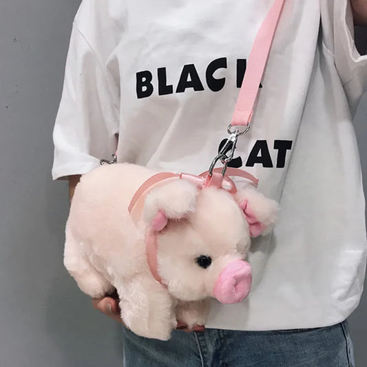 Pink Piglet Plush Shoulder Bag – Cute Large‑Capacity Cartoon Crossbody