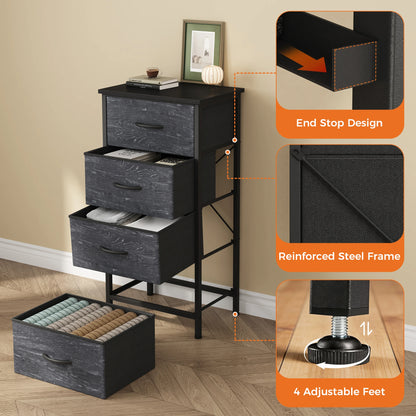 4‑Drawer Fabric Cabinet – Wood Top, Steel Frame