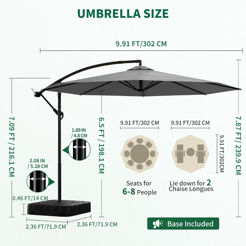 10FT Cantilever Pool Umbrella with Base — UV Protection & 360° Rotation