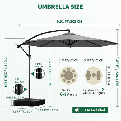 10FT Cantilever Pool Umbrella with Base — UV Protection & 360° Rotation