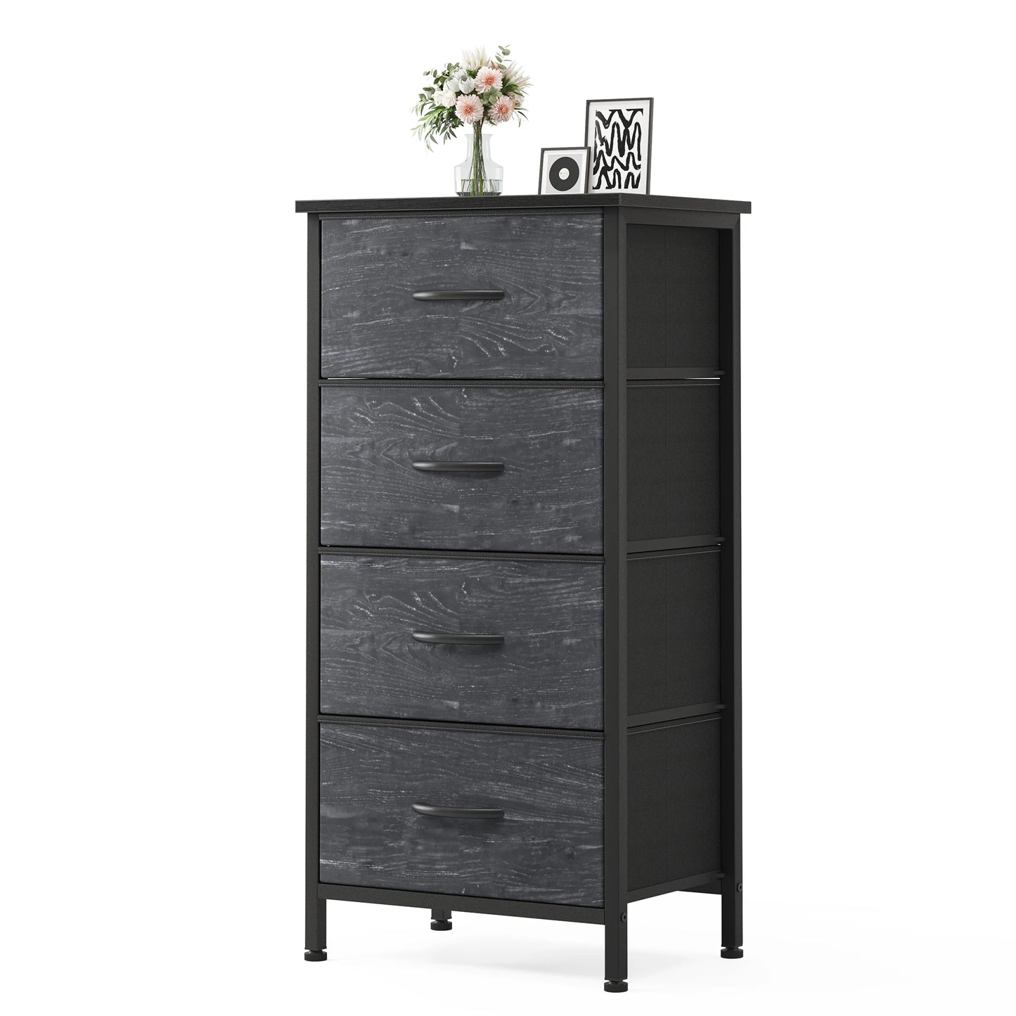 4‑Drawer Fabric Cabinet – Wood Top, Steel Frame