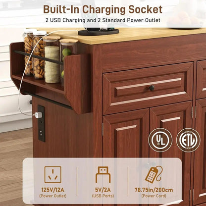 80" Kitchen Island with Dining Table & Power Outlet