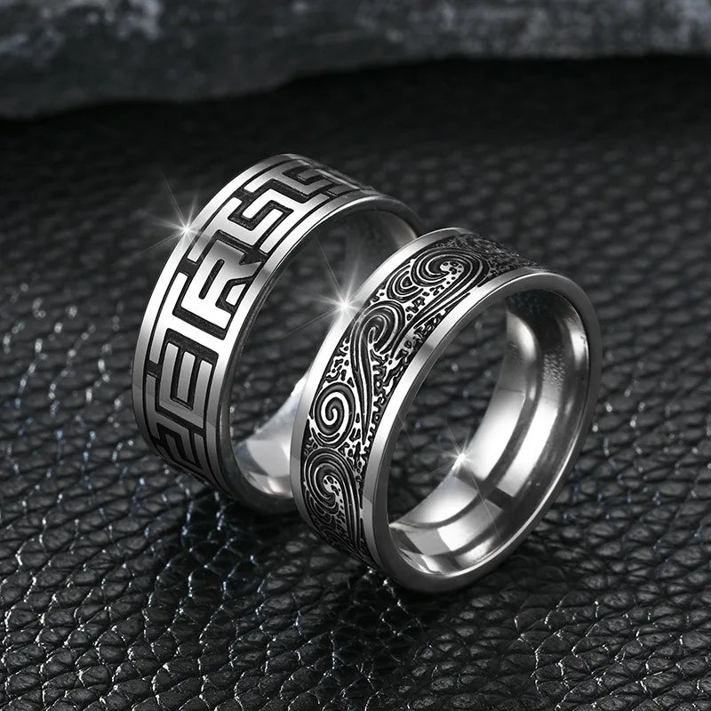 Men’s Titanium Steel Retro Ring – Handmade Fashion Statement Band