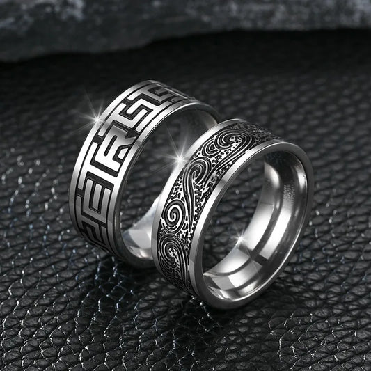 Men’s Titanium Steel Retro Ring – Handmade Fashion Statement Band