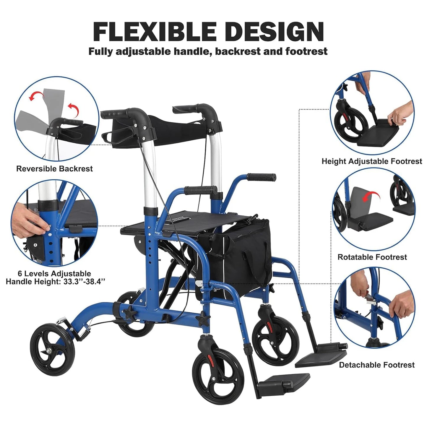 All‑Terrain Rollator Walker with Seat (Foldable Aluminum, Adjustable Height)