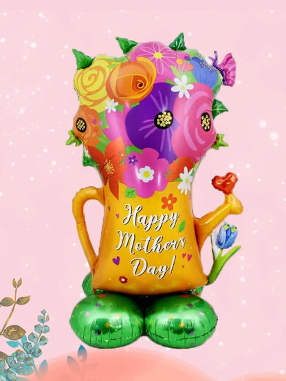 3D Stand Pedestal Mother’s Day Balloon Set – “Love Mom” & “Best Mom” Heart Foil Display