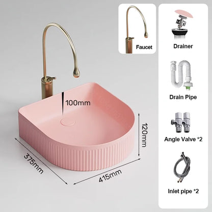 Pink Ceramic Vessel Sink – Modern Countertop Basin with Drain