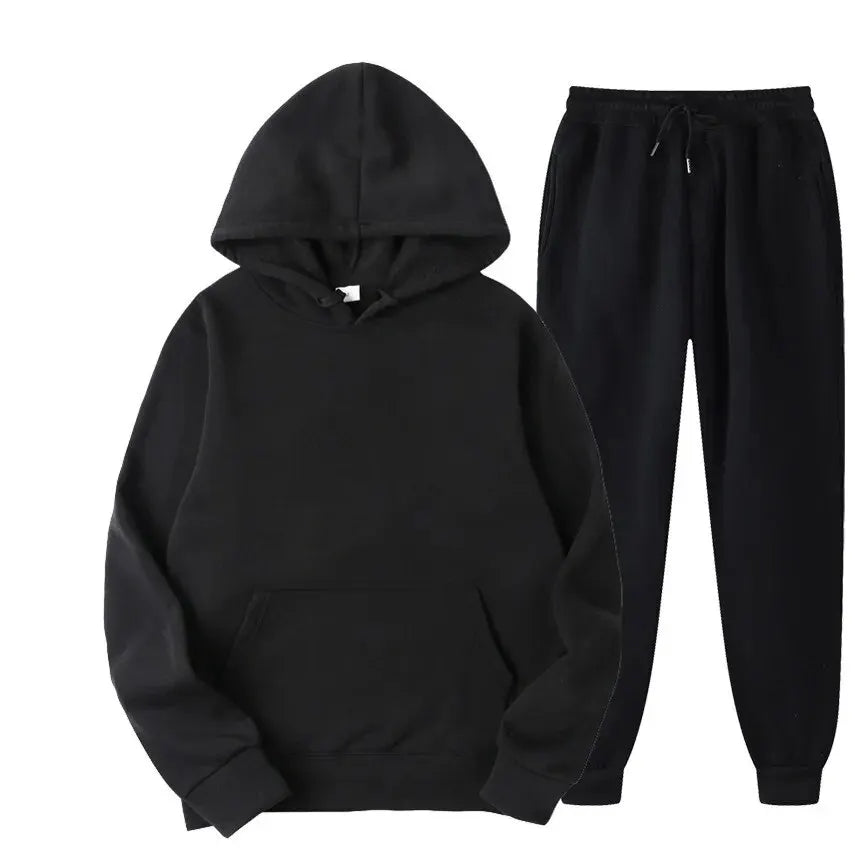 Men's Autumn and Winter New Solid Color Hoodie and pants Set Size S-4XL