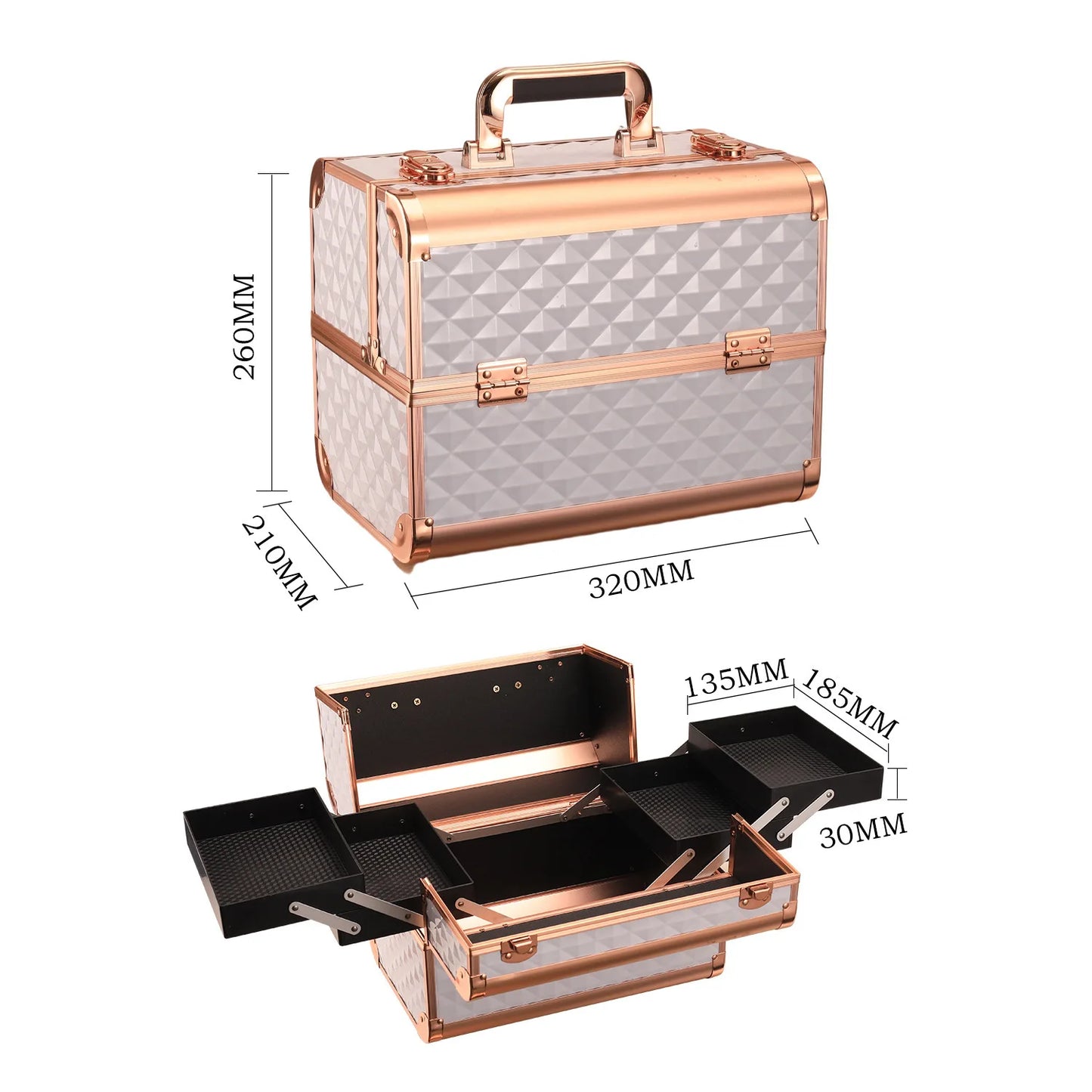Three‑Layer Portable Cosmetic Storage Case (Waterproof · Metallic · Urban Simplicity)
