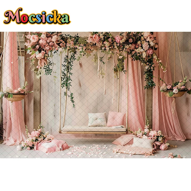 Mocsicka Photography Background Spring Indoor Wreath Cradle Decor Wedding Maternity Adult Kids Portrait Backdrop Photo Studio