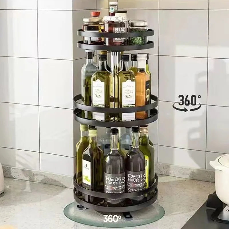 360 Rotation Spice Rack Multi-Layer Spices Seasonings Storage Tray Kitchen Organizer