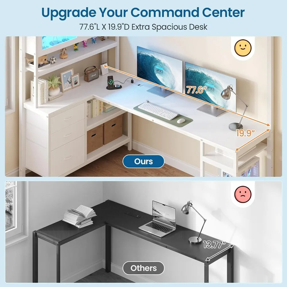 Twin Loft Bed w/ L‑Desk, LED, Drawers, USB & Safety Rail