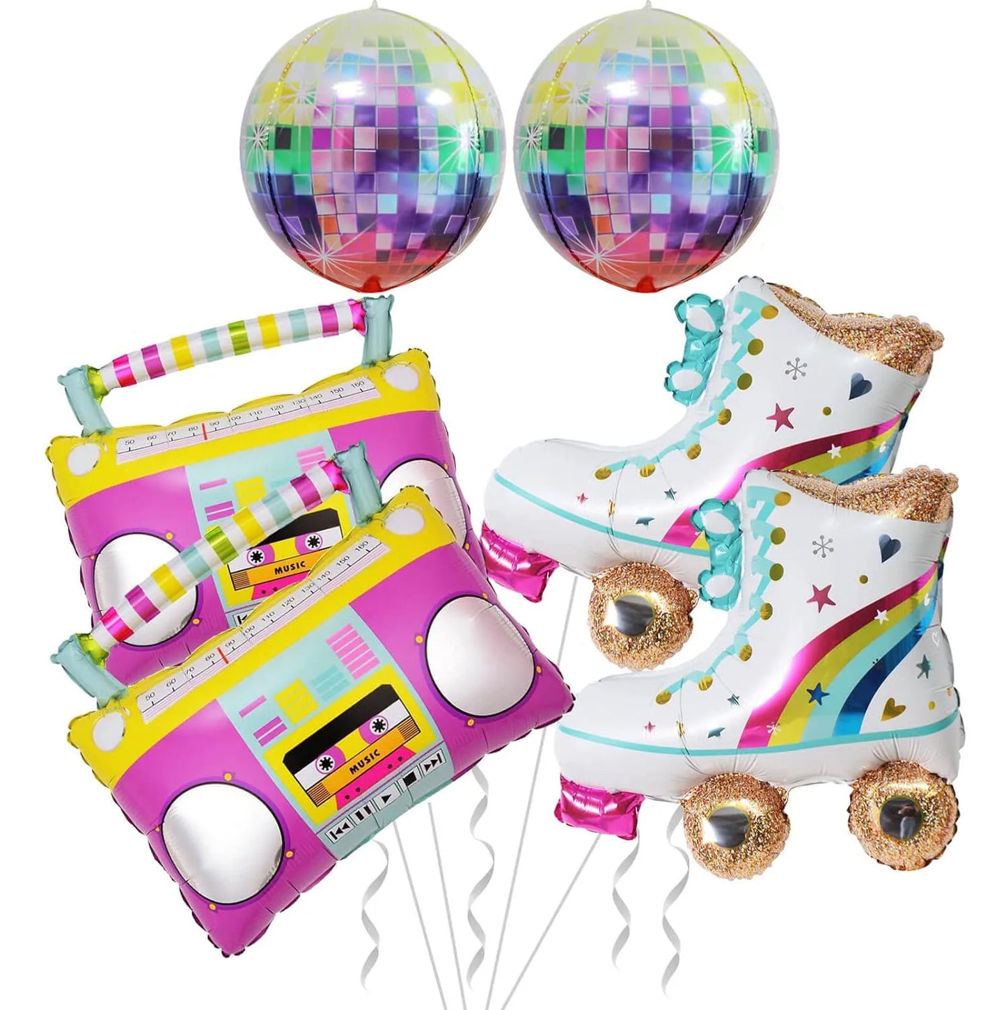 1/6Pcs Roller Skate Boom Box Balloons Disco Balloons for Back to the 90s Retro Hip Hop Themed Birthday Wedding Anniversary Decor