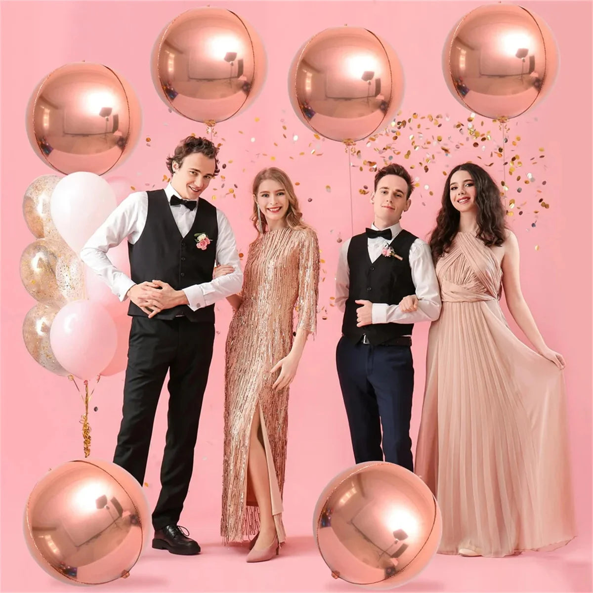 5/10pcs 4D Foil Sphere Balloons, Large Round Rose Gold Silver Plated Mylar Balloons for Birthday Party Decorations, 22 in