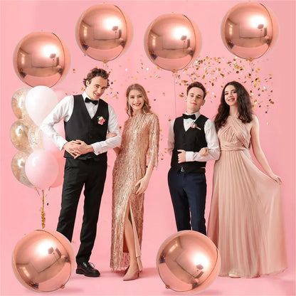 5/10pcs 4D Foil Sphere Balloons, Large Round Rose Gold Silver Plated Mylar Balloons for Birthday Party Decorations, 22 in