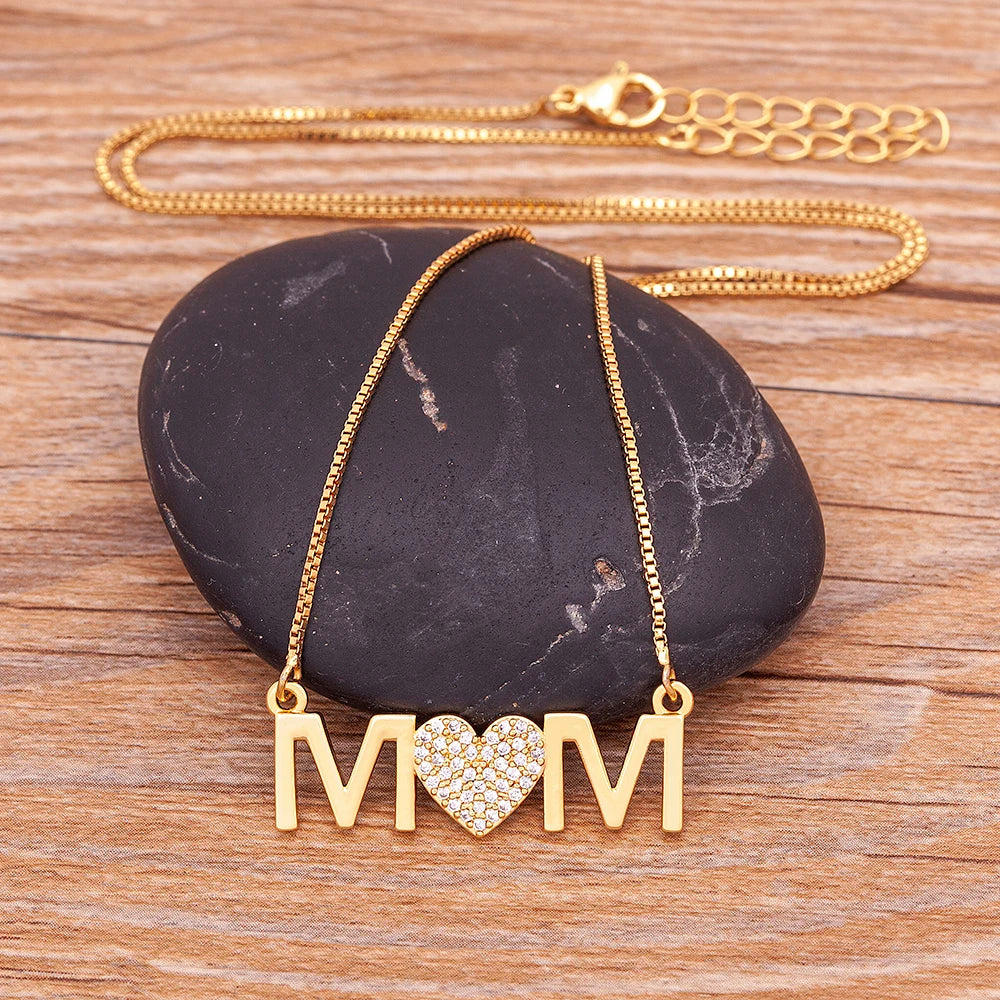 Nidin Luxury Fashion Letter "MOM" Inlaid Crystal Pendant Necklace Mother's Birthday Gift Woman Neck  Anniversary Jewelry