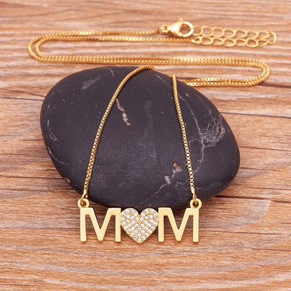 Nidin Luxury Fashion Letter "MOM" Inlaid Crystal Pendant Necklace Mother's Birthday Gift Woman Neck  Anniversary Jewelry