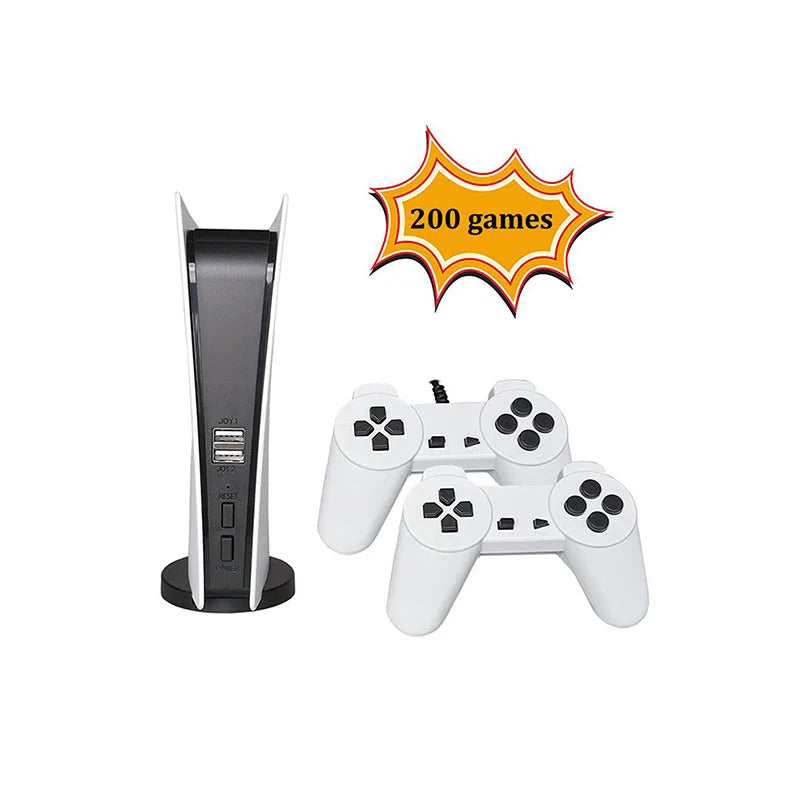 GS5 Retro 8‑Bit Game Console – 200 Games, USB Controllers
