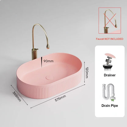 Pink Ceramic Vessel Sink – Modern Countertop Basin with Drain