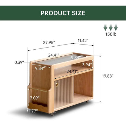 Solid Wood Side Table with Storage & Glass Door Cabinet