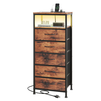 5‑Drawer Nightstand with Charging Station & USB Ports