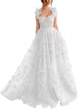 Elegant Corset Evening Gown with Tulle Skirt & 3D Butterfly Appliqués