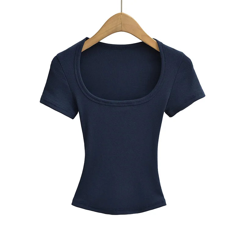 High‑Stretch Square Neck Summer T‑Shirt