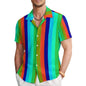 2024 new summer men's shirts rainbow striped casual short-sleeved shirts 3D HD full body printing shirts versatile fashion comfo