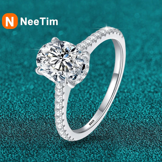 Oval Cut Moissanite Rings for Women 925 Sterling Silver Lab Diamond Wedding Engagement Ring Gemstone Band  1ct 2ct 3ct
