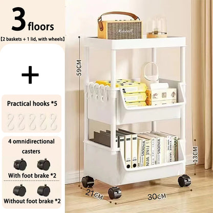 Mobile Kitchen Organizer Rack — Snack, Toy & Book Trolley w/ Wheels