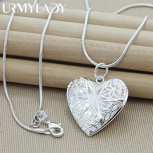 925 Sterling Silver Photo Frame Pendant Necklace 18/20/22/24 Inch Snake Chain For Woman Charm Wedding Fashion Jewelry