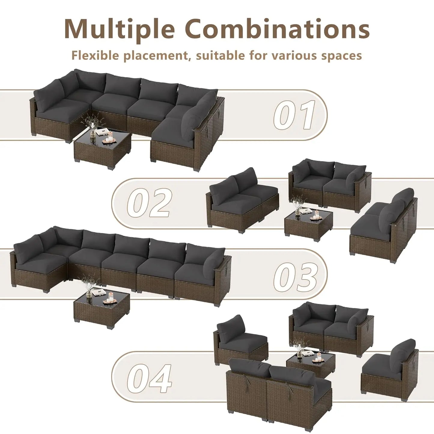7‑Piece Wicker Rattan Patio Sofa Set with Coffee Table & Cushions
