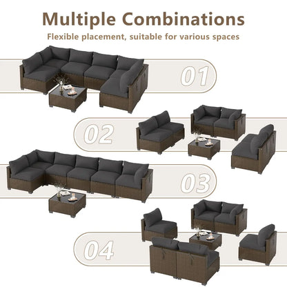 7‑Piece Wicker Rattan Patio Sofa Set with Coffee Table & Cushions