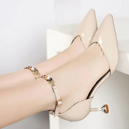Women Fashion Sweet Pointed Toe Buckles Strap Stiletto Heels Lady Cool Red Party Heel Shoes White Heels