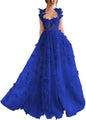 Elegant Corset Evening Gown with Tulle Skirt & 3D Butterfly Appliqués