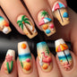 24pcs Gold Stripe Press‑On Nails – Long Square Full Cover Tips