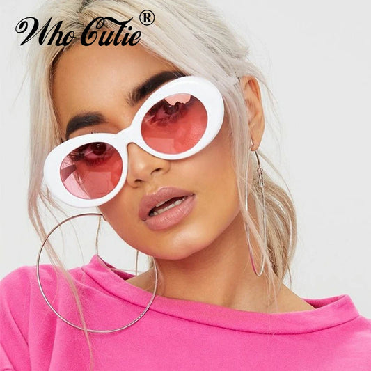 WHO CUTIE Vintage Small Oval Sunglasses Men Women Brand Designer 90S Retro White Leopard Frame Shades Sun Glasses OM524