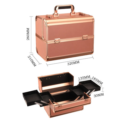 Three‑Layer Portable Cosmetic Storage Case (Waterproof · Metallic · Urban Simplicity)