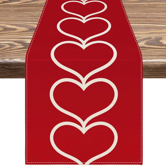 Valentine's Day Red Heart Table Runner | Love Heart Design | Kitchen Dining Table Decor | Perfect for  Home Party Supplies