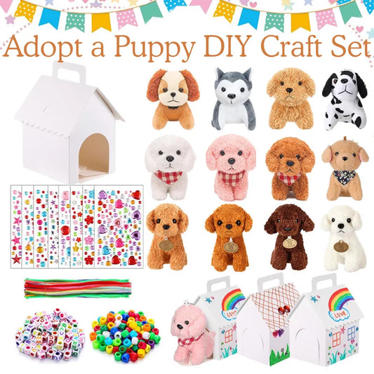 12–36 Sets DIY Adopt‑A‑Puppy Party Favors – Make Your Own Stuffed Animal Kit with Doghouse, Bead Pets & Necklace
