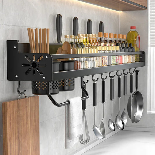 Kitchen Organizer Shelf Wall-mounted Spice Storage Rack  Knife, Seasoning, Utensil Storage Holder