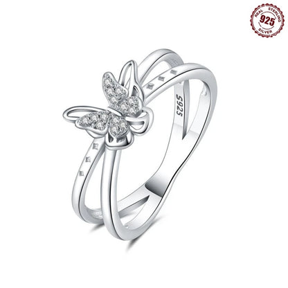 925 Sterling Silver Inlaid Full With Colorful Zirconium Butterfly Rings For Wedding Engagement Silver Rings Jewelry