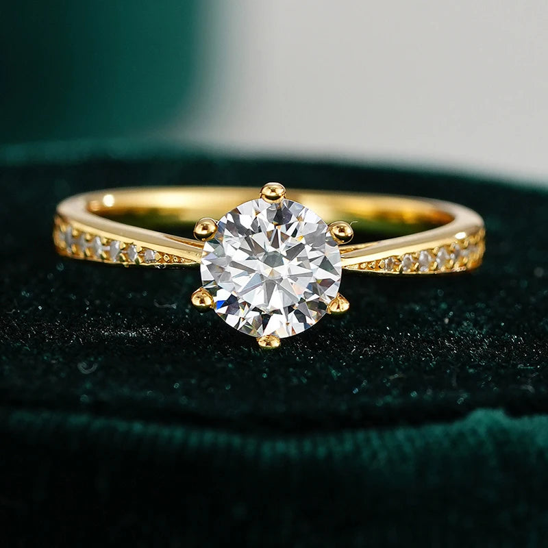 GRA Certified Moissanite Diamond 6 Prong Ring D Color Real 925 Sterling Silver Ring For Women Wedding Fine Jewelry