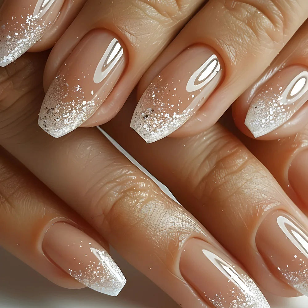 24pcs Gold Stripe Press‑On Nails – Long Square Full Cover Tips