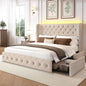 King Velvet Platform Bed w/ LED & 4 Storage Drawers