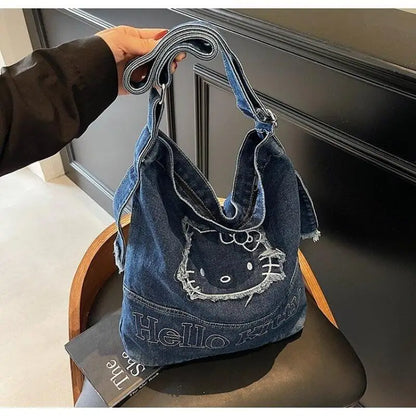 Sanrio Hello Kitty 2025 Denim Tote / Underarm Bag (Large Capacity, Korean Style)