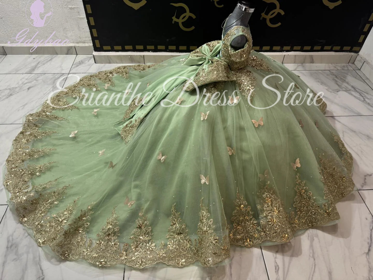 Green Flower Girl Dress For Wedding 3D Butterfly Applique Tulle Kids Birthday Party First Communion Ball Gowns Customized