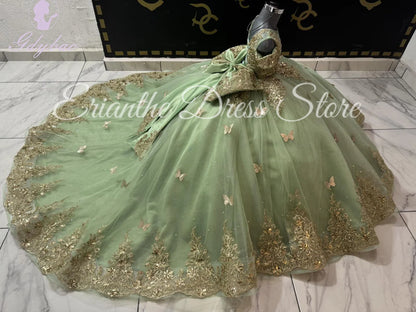 Green Flower Girl Dress For Wedding 3D Butterfly Applique Tulle Kids Birthday Party First Communion Ball Gowns Customized