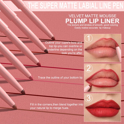 6-piece Velour Matte Lip Liner Non-Fading Lipstick Pens